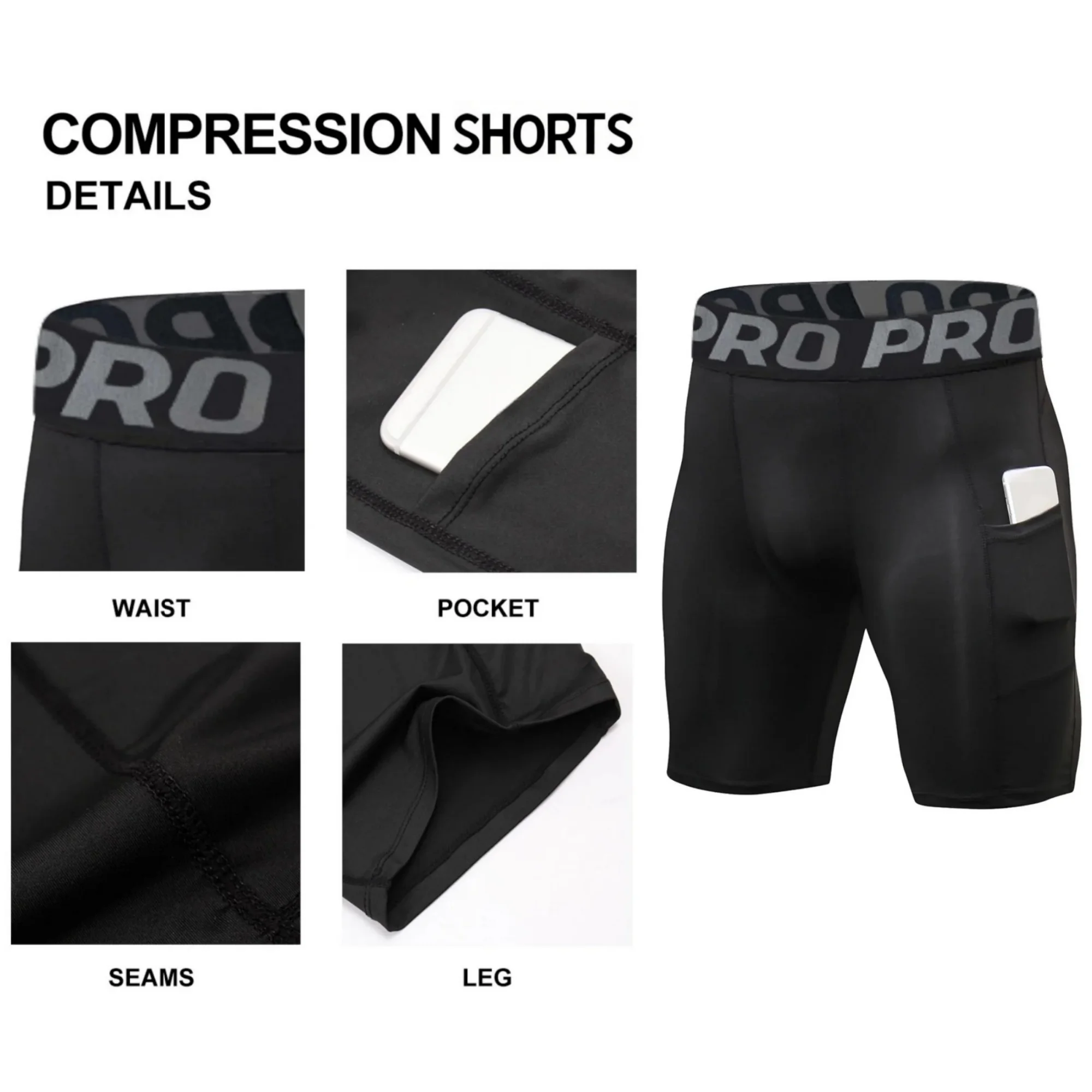 

Men's Sports Shorts with Pockets Compression Spandex Running Athletic Workout Performance Underwear for Active Men