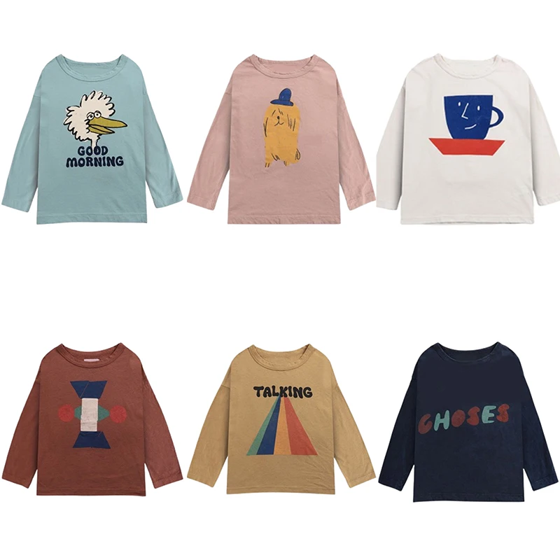 Ins New 2024 Korean Childrens Autumn Winter Clothes For Girls Boys Baby Long Sleeve Tshirt Cartoon Funny Tops Wear Tee cotton