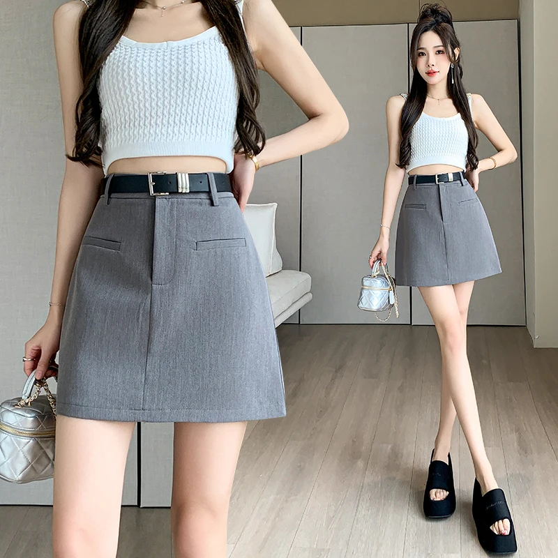 

Office Lady Suit Short Skirt 2024 Spring Summer A-line High Waist Solid Mini Skirts With Belt Preppy Style Girls Skorts Faldas