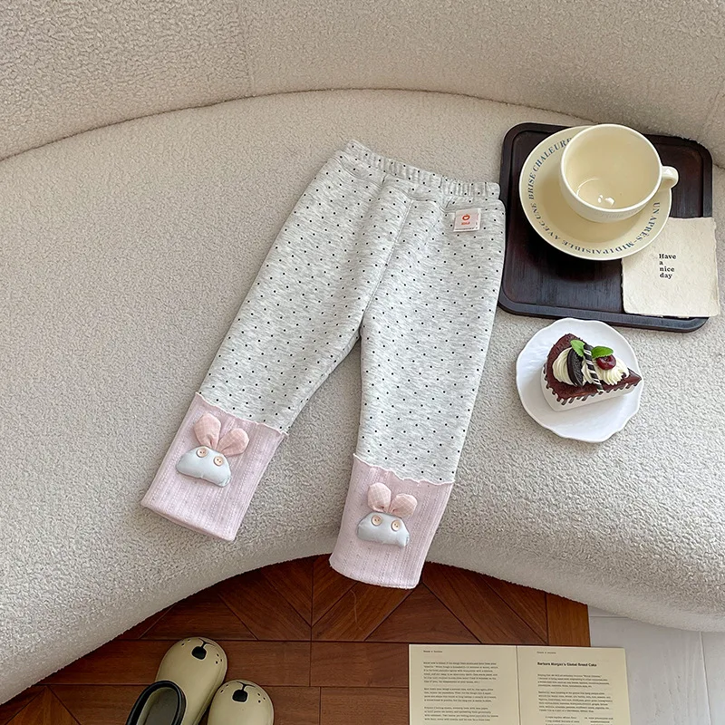 Girls Pants 2026 Autumn and Winter New Childrens Clothing Korean Girl Baby Cute Polka Dot Three-dimensional Cartoon Leggings