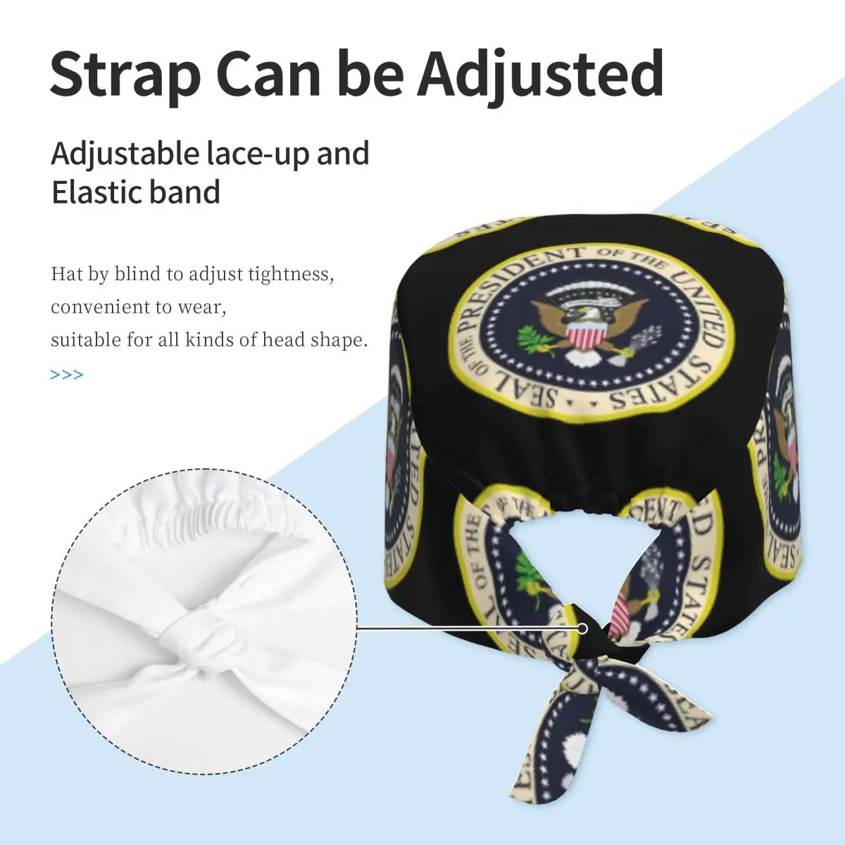 Czapka chirurgiczna z godłem prezydenta Stanów Zjednoczonych, regulowana, dla mężczyzn i kobiet, do pracy medycznej, dla dentystów.