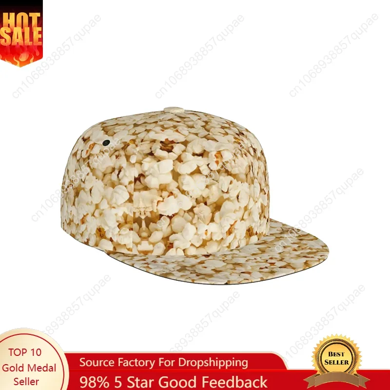 

Food Pattern Popcorns Baseball Cap,Funny Print Adjustable Flat Bill Brim Cap Food Hat Baseball Cap for Men Women