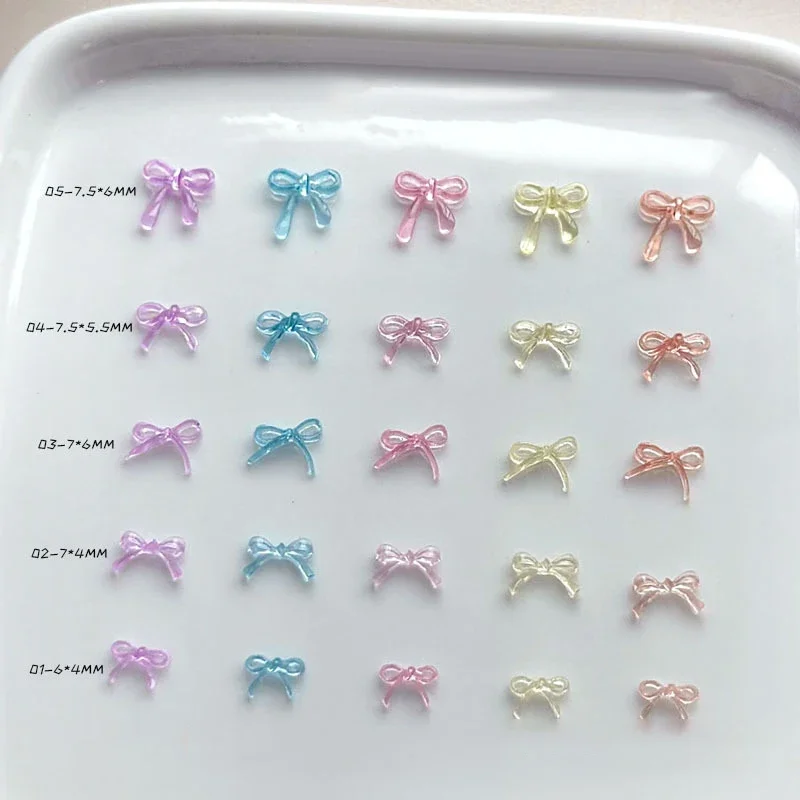 Ruban de couleur Transparent glacé doux, 100 pièces, nœud papillon, outils de décoration pour Nail Art, portant un accessoire en diamant pour Nail Art