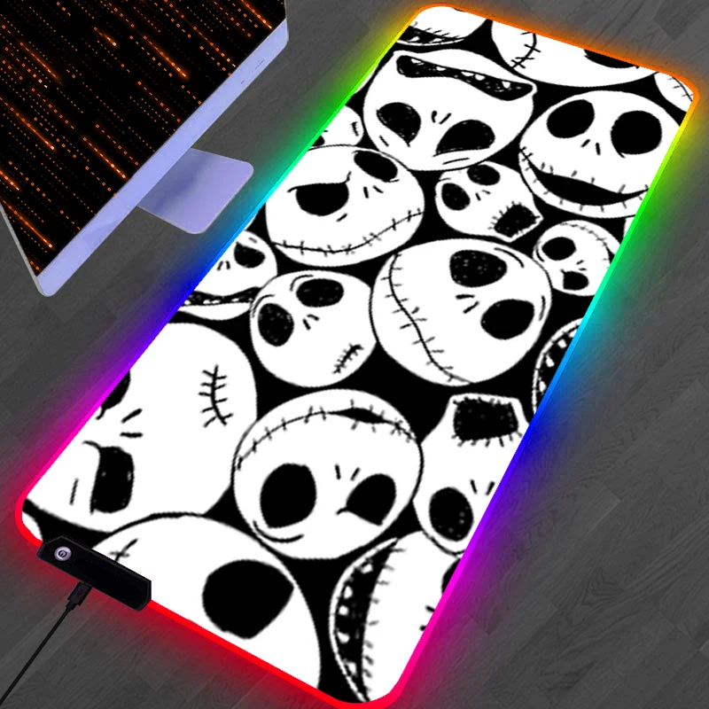 

Коврик для мыши со светодиодной подсветкой RGB, игровой коврик, аксессуары для ПК, HD коврик для мыши, настольный коврик, нескользящий удлиненный коврик, резиновый коврик для клавиатуры J-jack S-skellington