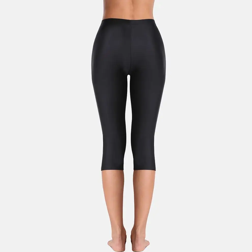 Charmleaks-pantalones de baño de cintura alta para mujer, Tankini, parte inferior lisa, Capris, pantalón corto