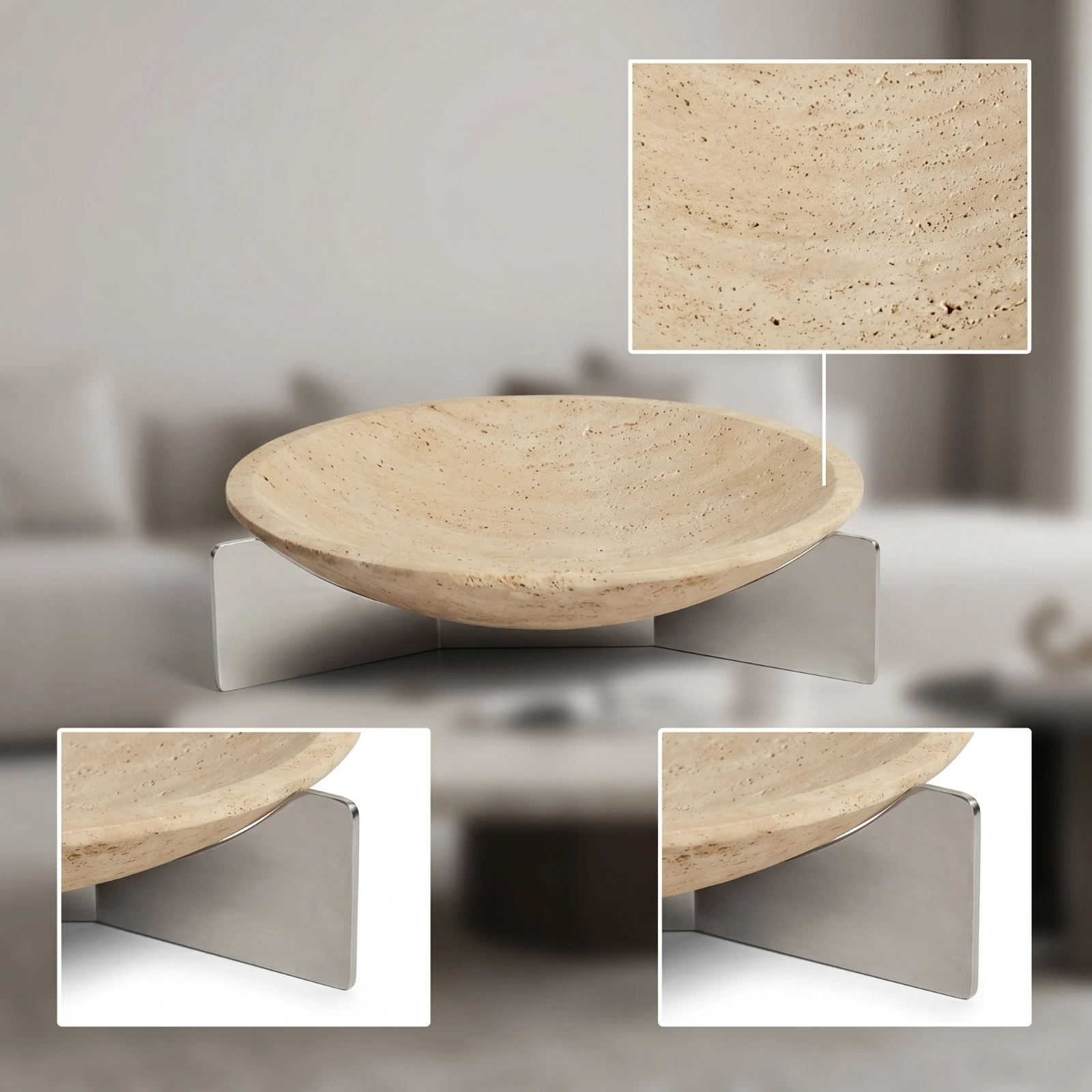 Tabletop Tray with Stand Wabi-Sabi Round Catchall Tray Fruit Holder Stone-Look Decorative Organizer Slim for Coffee Table