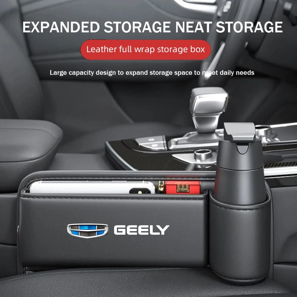 For Geely Coolray Monjaro Geometry GX3 Emgrand EC7 Car Seat Sewn Gap Crevice Slot Storage Box With Cup holder Auto Accessories