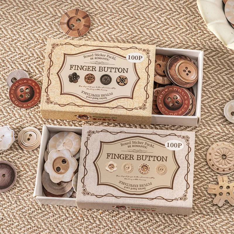

6 упаковок, винтажные реалистичные наклейки на кнопки для скрапбукинга, серия пуговиц на кончиках пальцев, 100 листов, декоративные наклейки в штучной упаковке