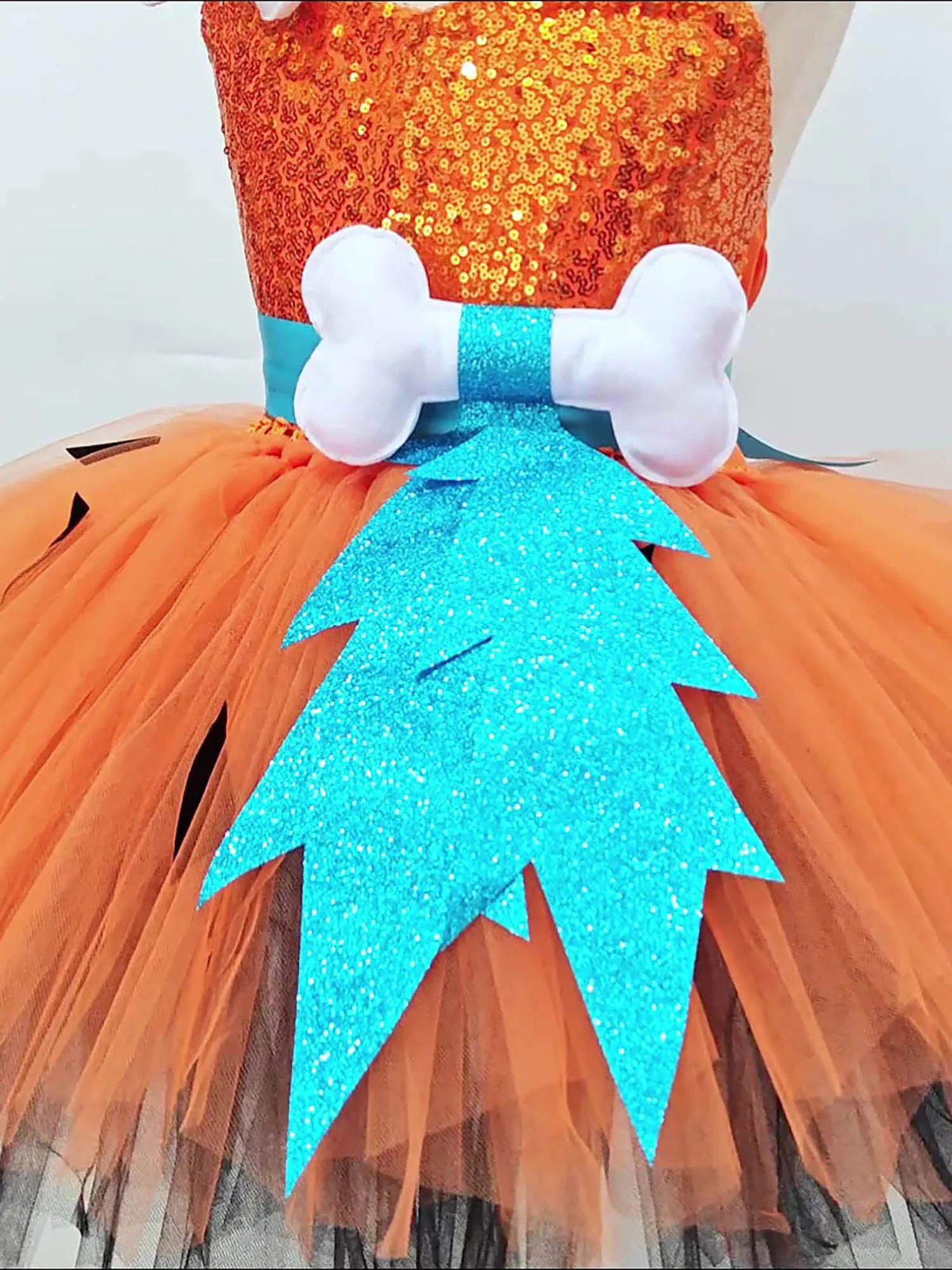 الفتيات هالوين تحت عنوان حفلة الكهف تأثيري ازياء Cavegirl الترتر فستان الرسن الرقبة ثلاثية الأبعاد العظام منتفخ تنورة مع مجموعات أغطية الرأس #4