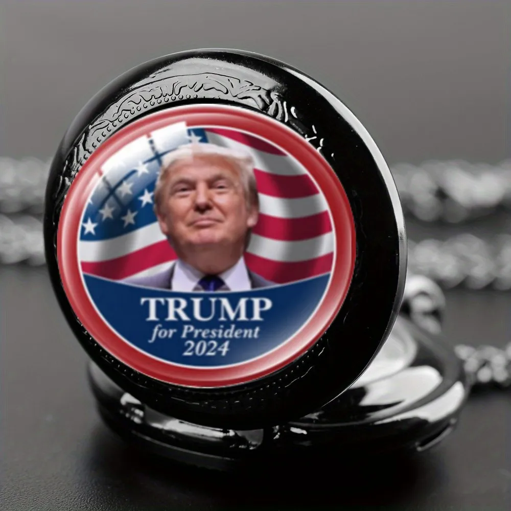 Vintage President of the United States Trump Memorial Black Pocket Watch  Fashion Necklace Chain Watch Best Gift For Women Men