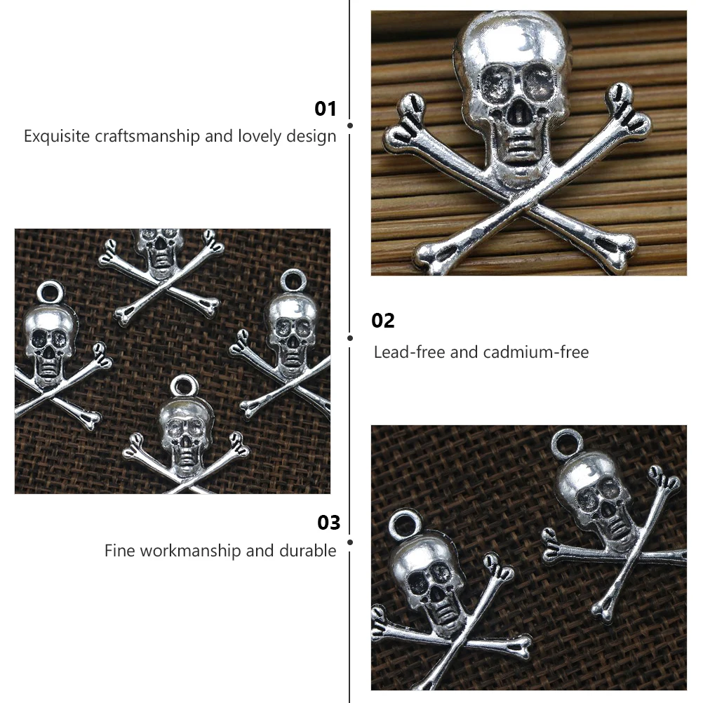 

50pcs Skull Head Necklace Pendant Alloy DIY Jewelry Accessory Key Chain Durable Stylish Charm for Lovers Friends Gift
