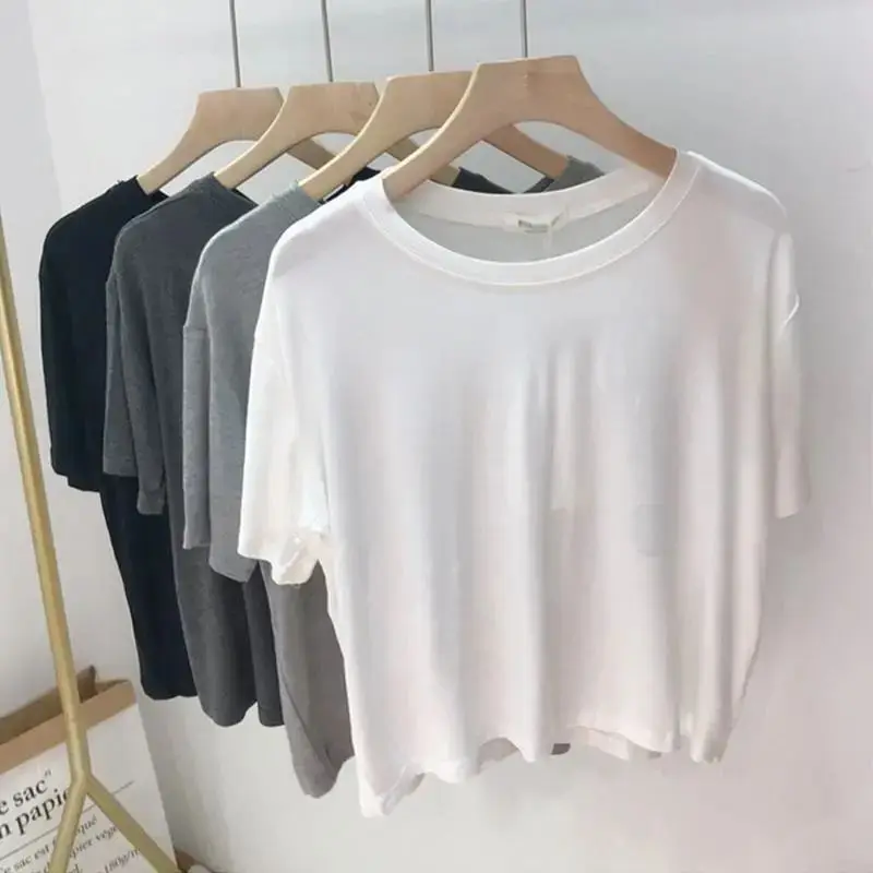 Ultra-Soft Modal Women's Summer Short Sleeve T-Shirt Pure Color Thin Korean Style Fashionable Top Breathable Comfortable Fit