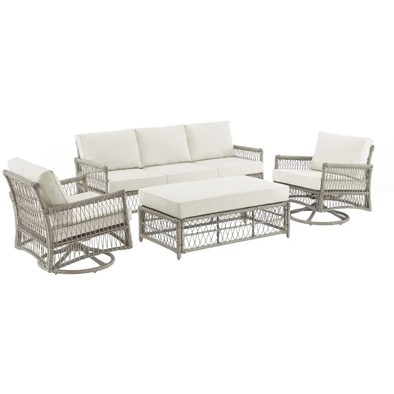 

4-Piece Outdoor Sofa and Table Patio Furniture Set, Wicker Conversation Sets for Porch, Driftwood with, Customized