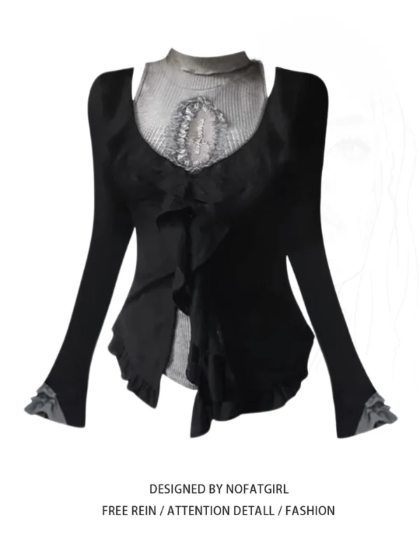 

plus Size Women's Beautiful Lace Trim Vest Top High Collar Inner Wear Early Autumn Faion Set Two Piece Suit Commute Sle