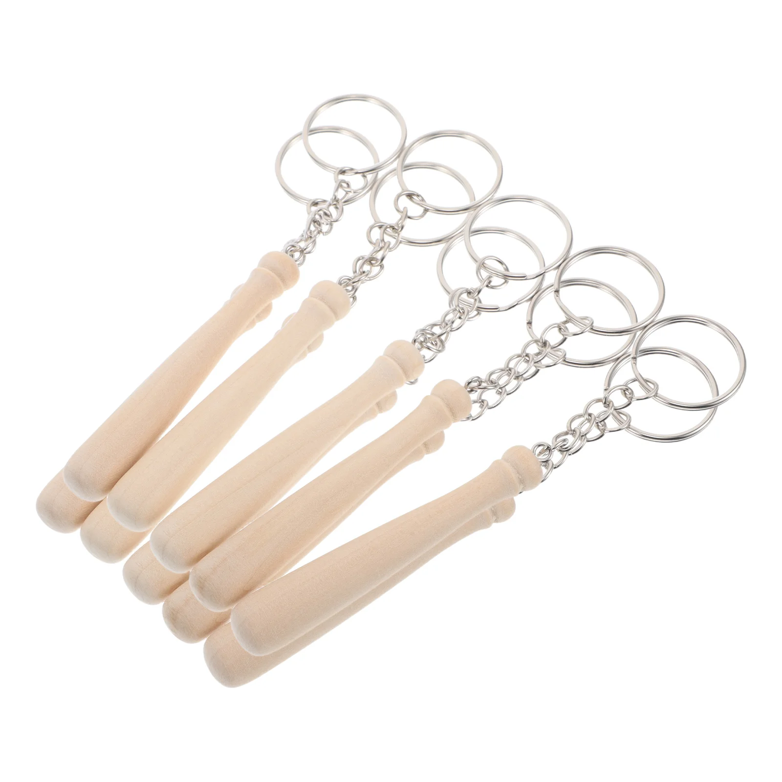 10Pcs Baseball Stick Keychains Keyring Wood Material Lightweight Portable Small Baseball Bat Themed Party