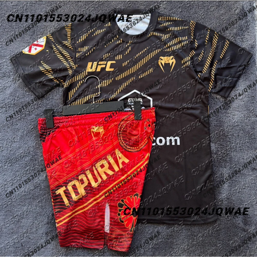 Ilia Topuria UFC الملاكمة القتال التدريب تي شيرت الرجال تنفس سرعة التجفيف جيرسي المصارعة الجري امتصاص العرق مجموعة