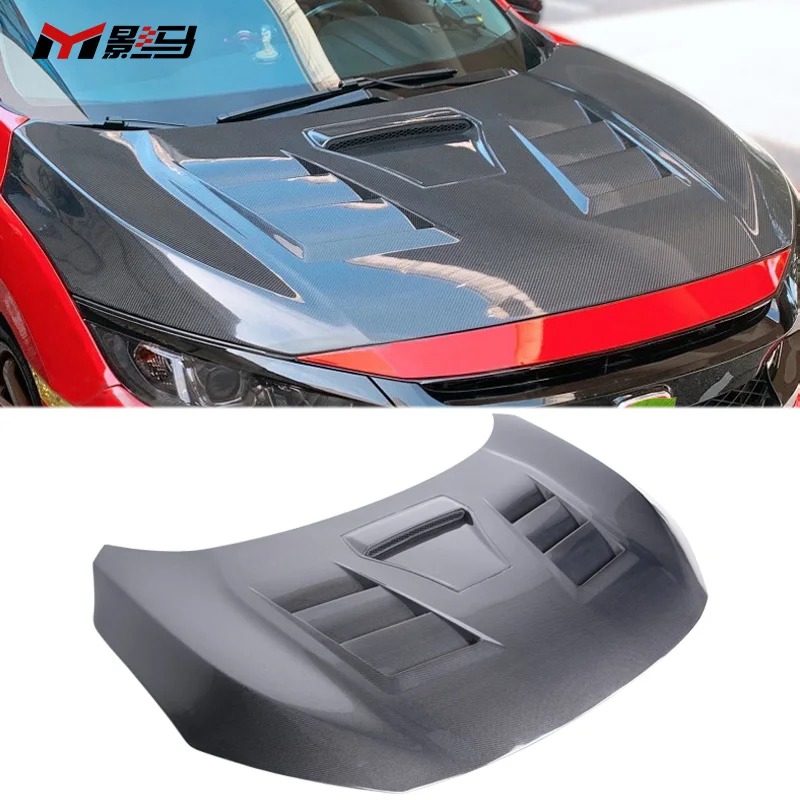 غطاء محرك السيارة الجديد من ألياف الكربون طراز VEO لهوندا لسيارة Civic X 10th Gen 2017-2020