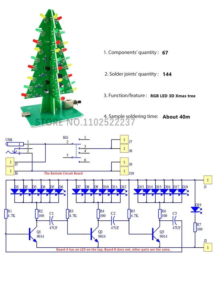 Three-Dimensional 3D Colorful Christmas Tree DIY Kit Red/Green/Yellow 3 Colors LED Water Lamp Flash Circuit Electronic Fun Suite