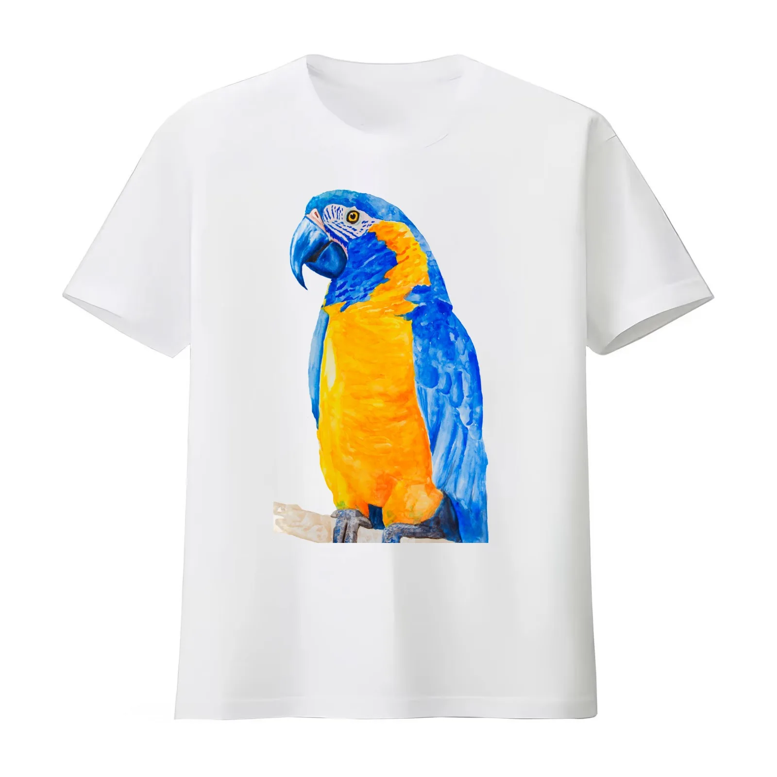 blue throated macaw parrot bresil watercolor art print T-Shirt Summer Casual Cotton Tee Oversized Streetwear Tops 100% Cotton