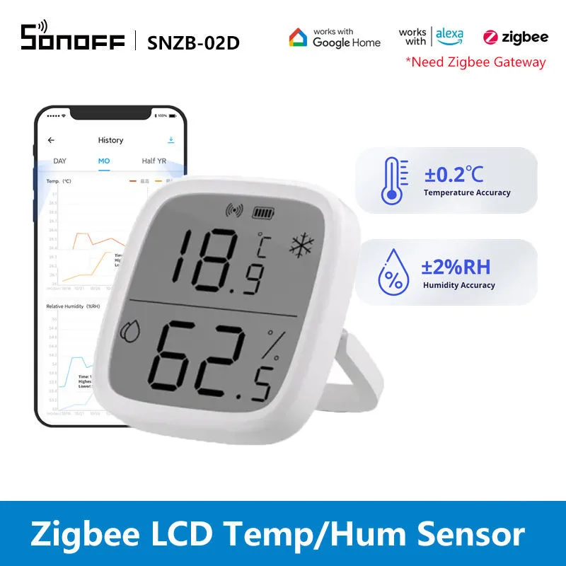 Sensore intelligente di temperatura e umidità SNZB-02D SONOFF Zigbee LCD per il monitoraggio in tempo reale di uso domestico con schermo LCD