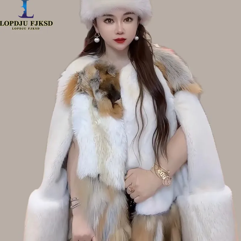 

Faux Raccoon Dog Fur Coats for Women, Covered Button Jacket, Female Loose Thicken Warm Clothes,Batwing Sleeve,Winter,New,2024