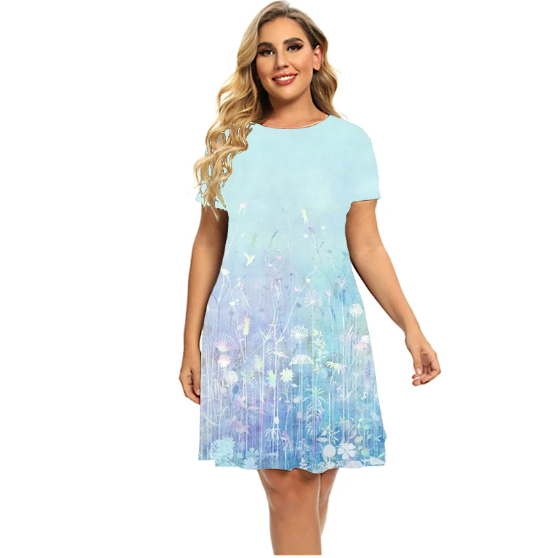 Vestidos Retro con estampado de plantas florales para mujer, ropa holgada de manga corta de talla grande, vestido informal con estampado 3D de