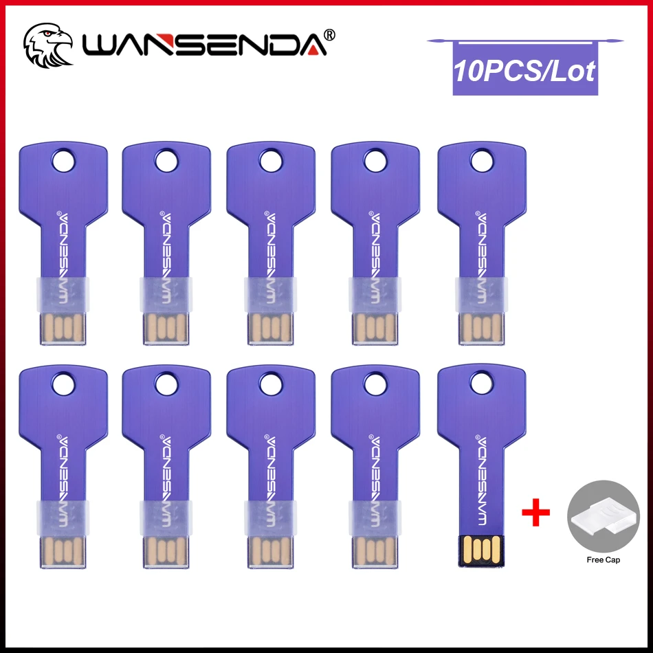 

10PCS/Lot WANSENDA Key Shape USB Flash Drive 128GB Pendrive 4GB 8GB 16GB 32GB 64GB Thumbdrive Real Capacity USB Memory Stick