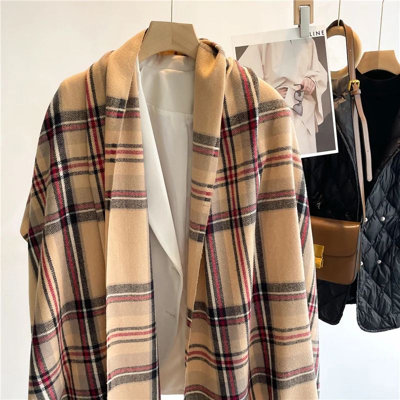 2024 Imitation Cashmere Scarf Winter Plaid Scarf Long Tassel Shawl Warm for Women Pashmina Scarves Wrap Fashion Foulard