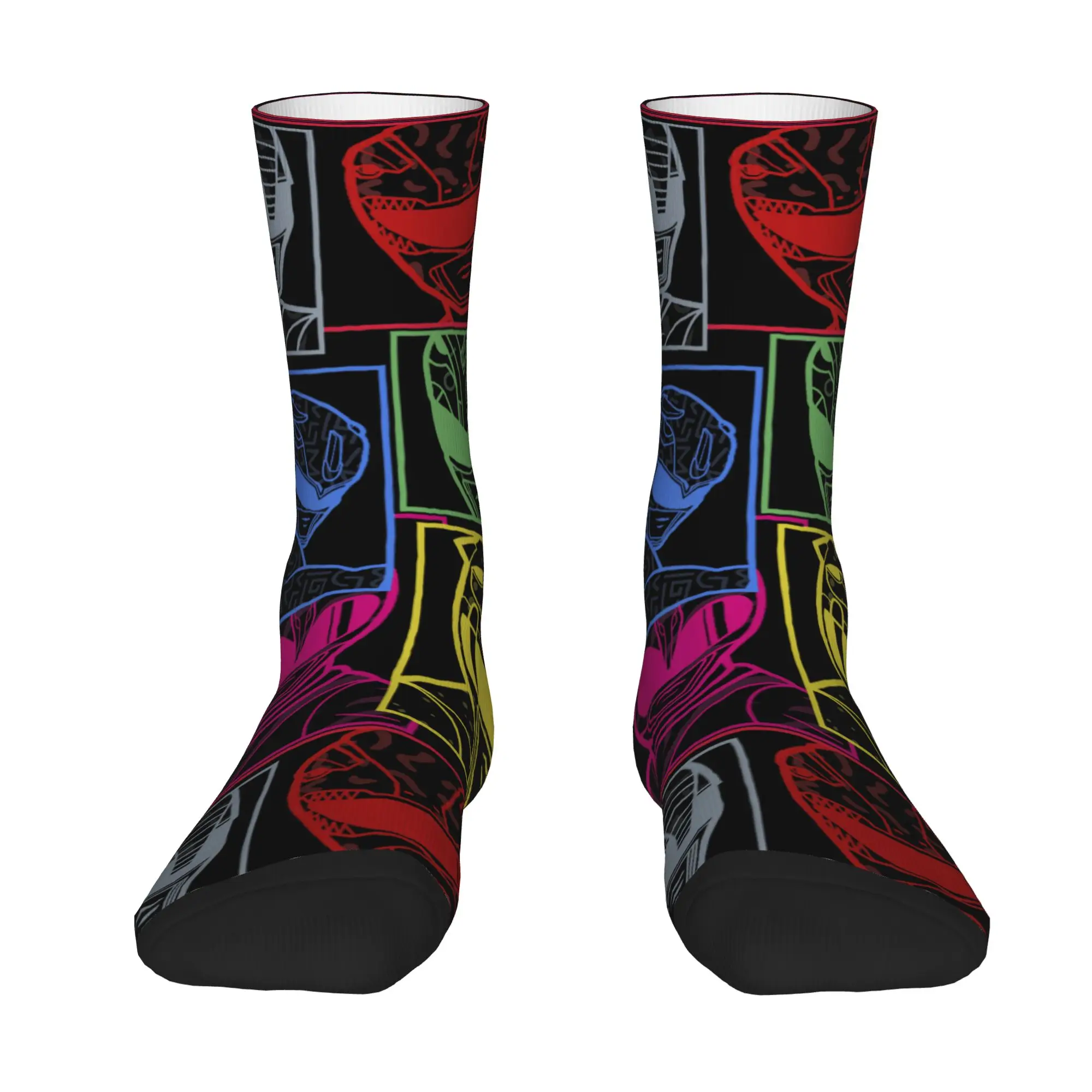 Socks Retro Power Rangers Group Shot Color Silhouette Line Art Panels Crazy Men's compression Socks Unisex  Funny Sock