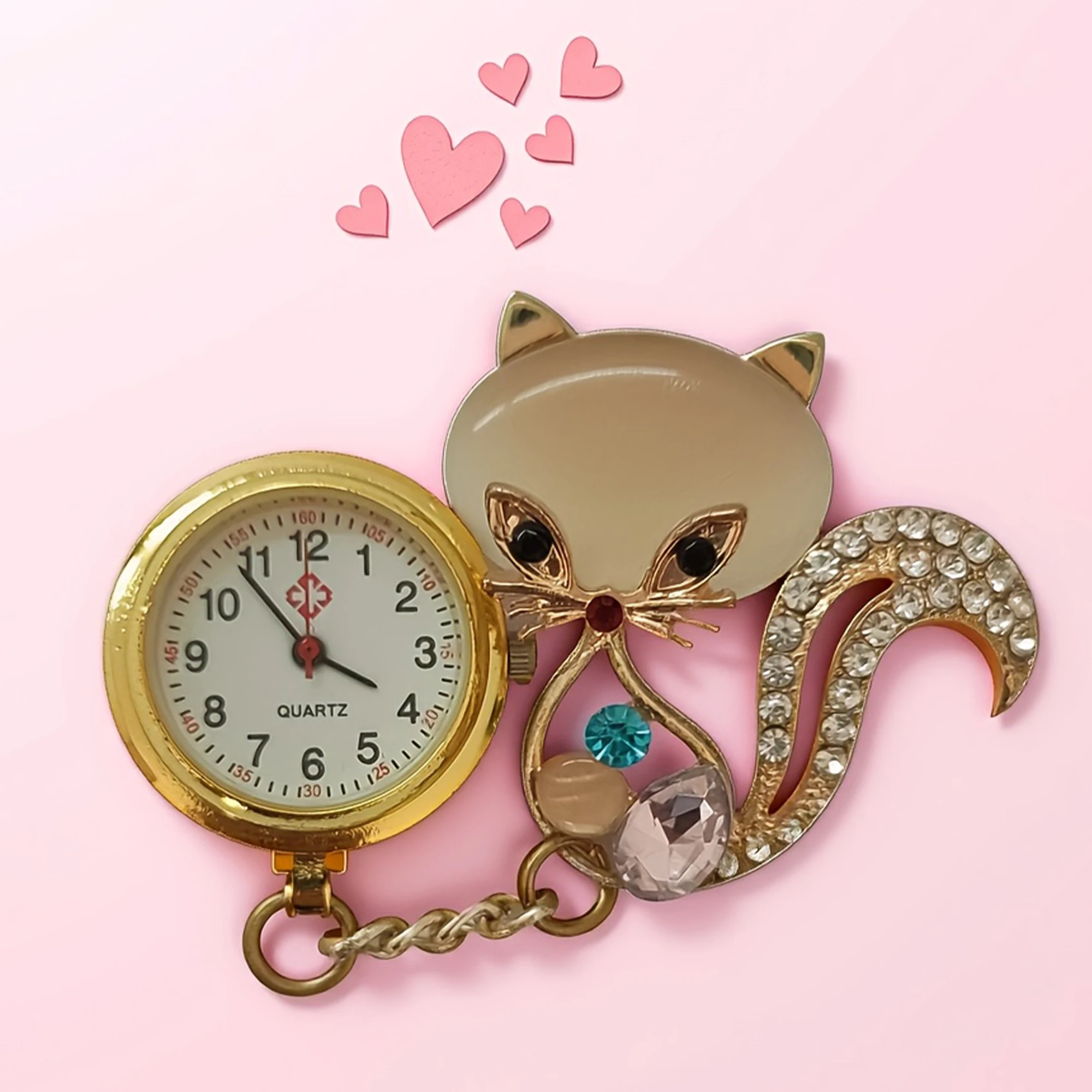1pc dessin animé chaton infirmière montre femme étudiant examen poitrine montre de poche mâle pince Simple mignon fille montre suspendue
