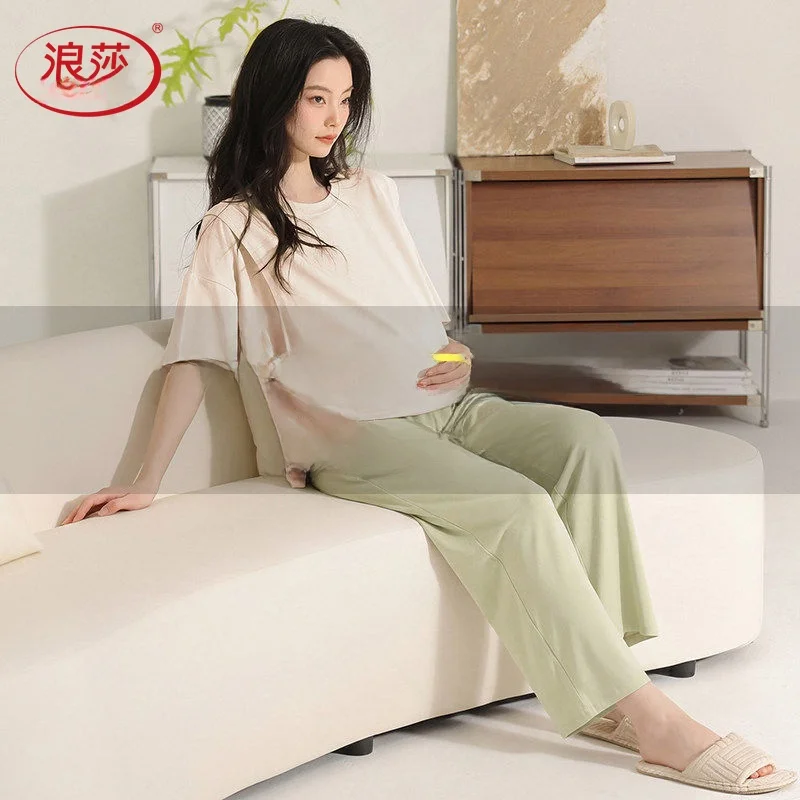 langsha-summer-sleepwear-maternity-nightgown-modal-cotton-thin-short-sleeve-nursing-home-clothes-sweat-absorbent-loose-fit