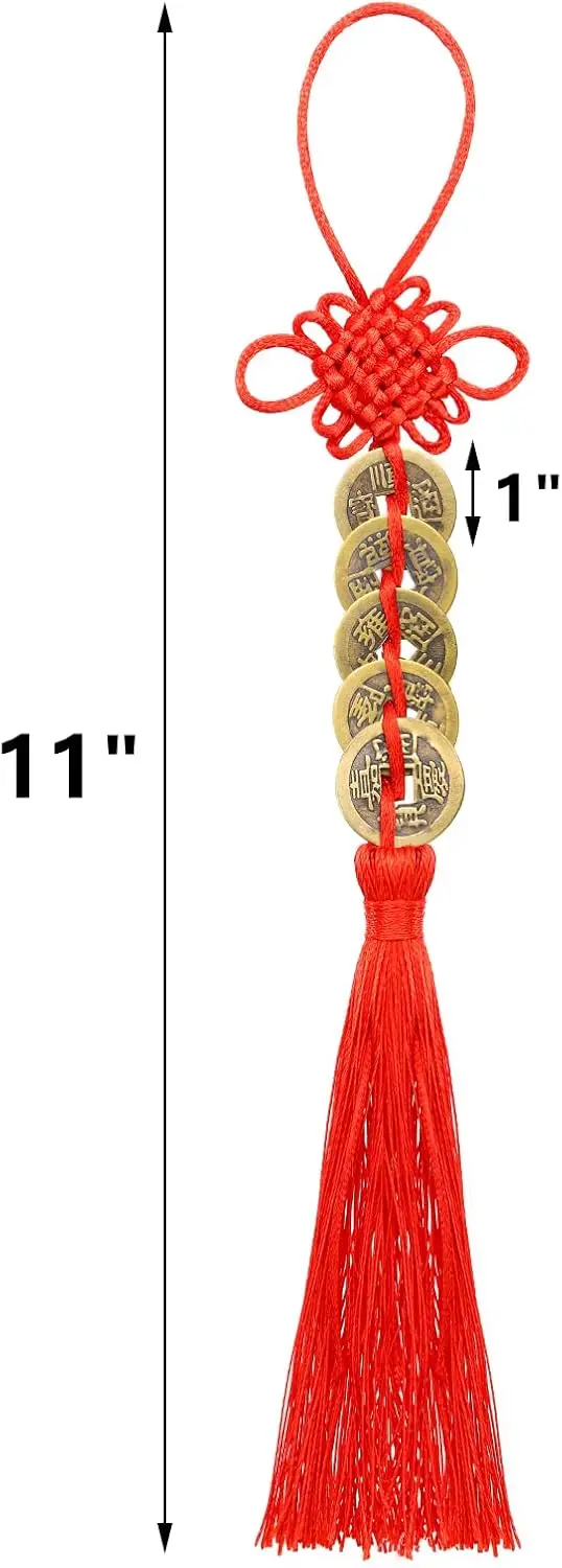 16PCS Feng Shui Coins With Chinese Knot String - Traditional Ancient Dynasty Fortune Coins for Lunar New Year, Wealth, G