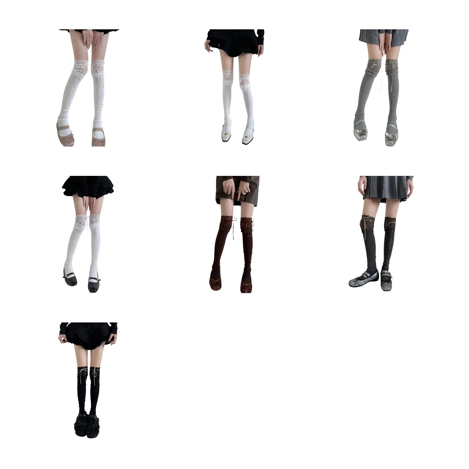 

Женские элегантные чулки выше колена с кружевными вставками и бантом, в японском студенческом стиле, в рубчик, в полоску, эластичные, до бедра