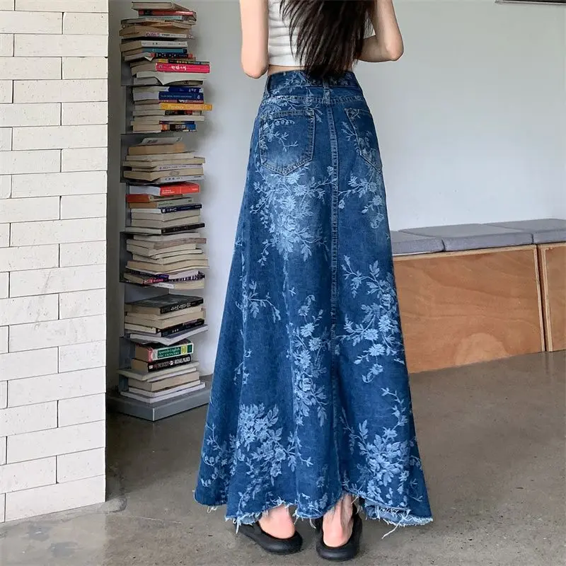 Women Loose Fit Half Skirts High Waist Elastic Waistband Lightweight Chiffon Casual A Line Pleated Skirts Floral Print Suit Pant