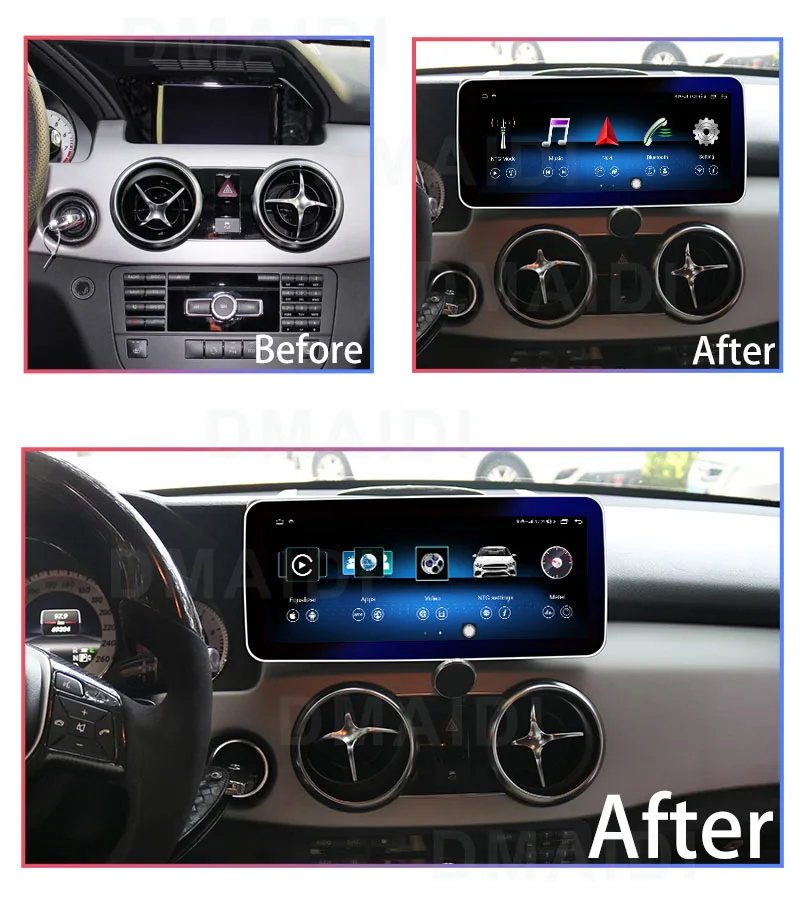 Android 14 AUTO Carplay Navigation For Mercedes Benz GLK X204 2008-2015 RIGHT Car Video Player Bluetooth Multimedia Screen WIFI