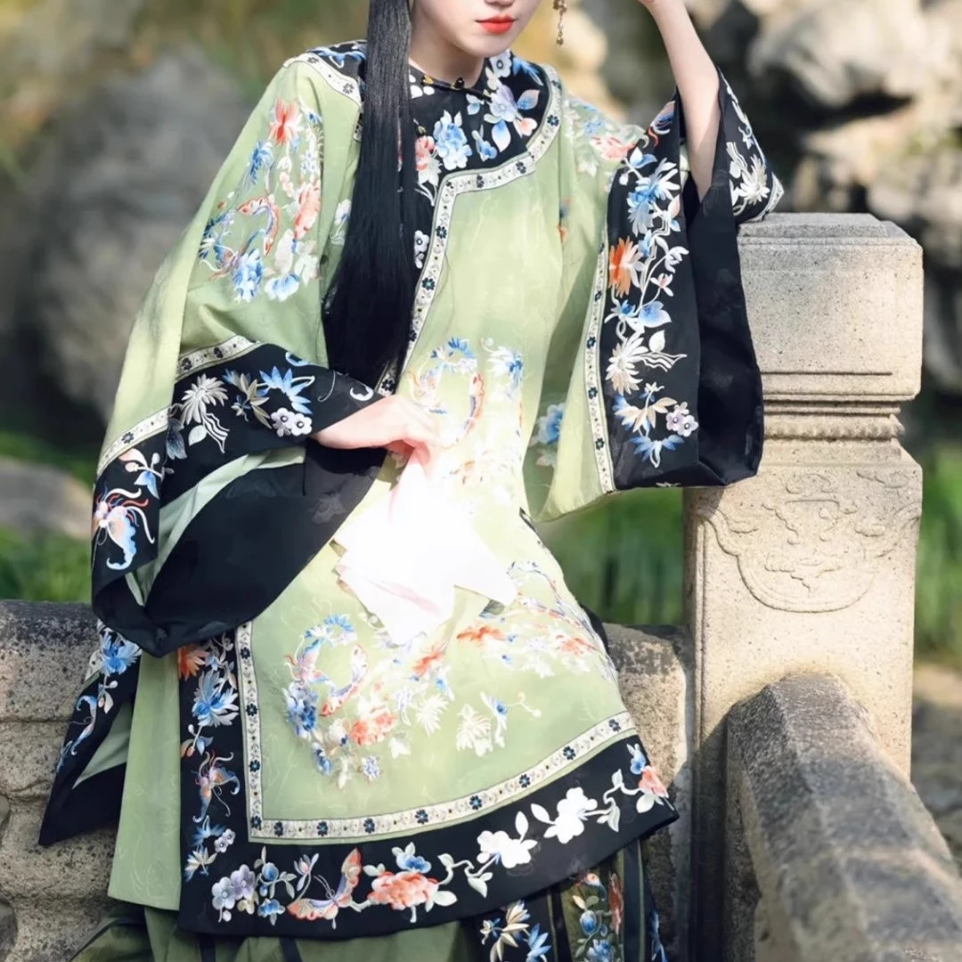 여성을위한 빈티지 청나라 Hanfu 드레스 중국 전통 말 얼굴 스커트 무대 공연 의상 코스프레