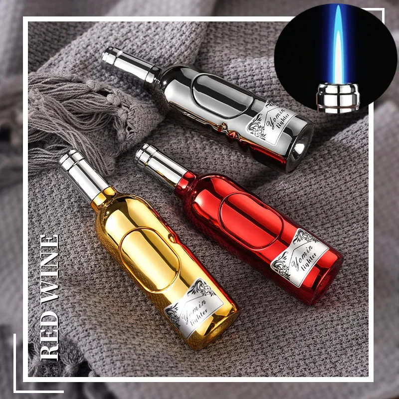 

Outdoor Cute Mini Red Wine Bottle Inflatable Lighter Windproof Direct Spray Flame Portable New Lighter Smoking Gift