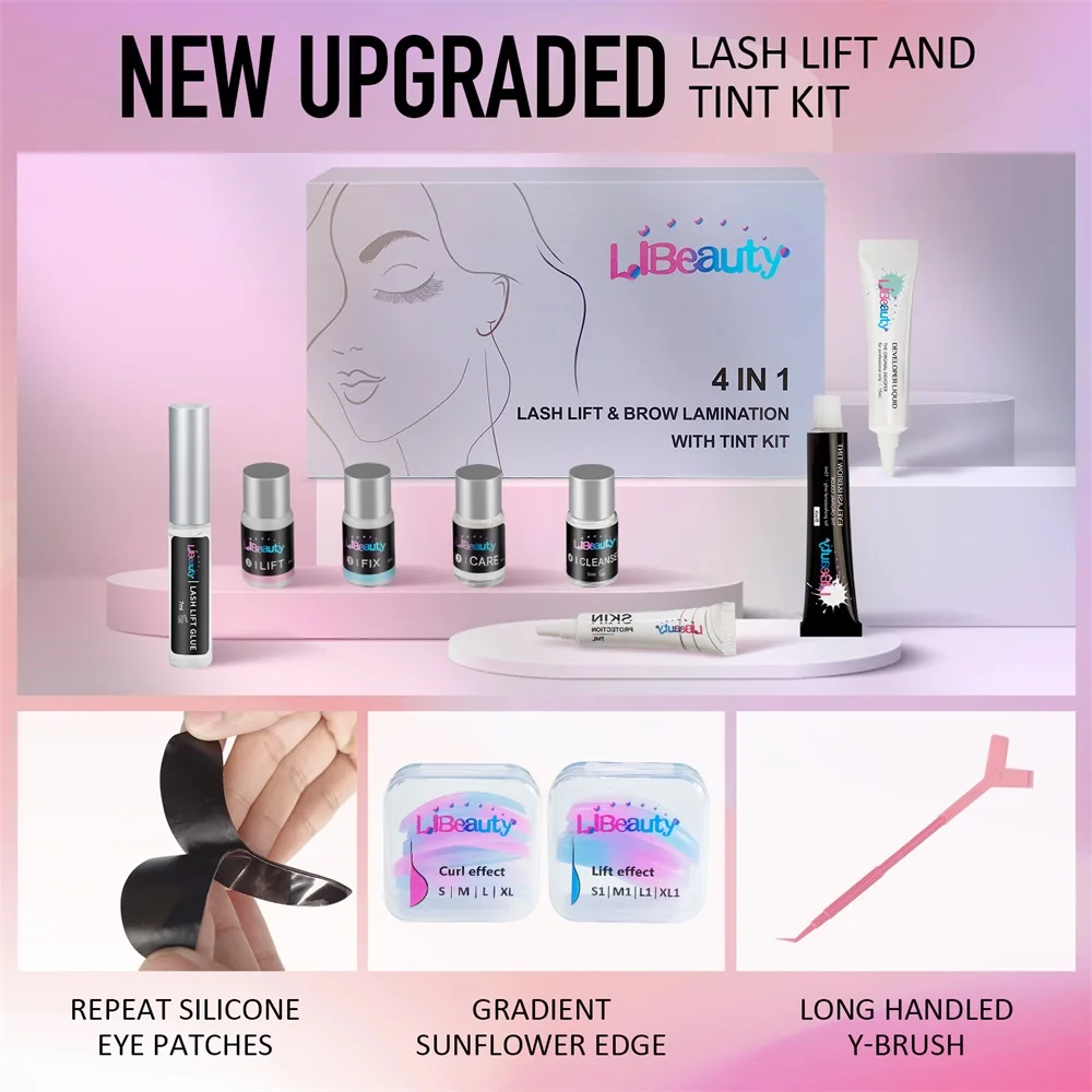 Libeauty Fast Eyelash Lift and Tint Kit Perming Brow Lift Kit With L&C Shape Lash Lift Pads Eyelash Curler Makeup Tool For Women