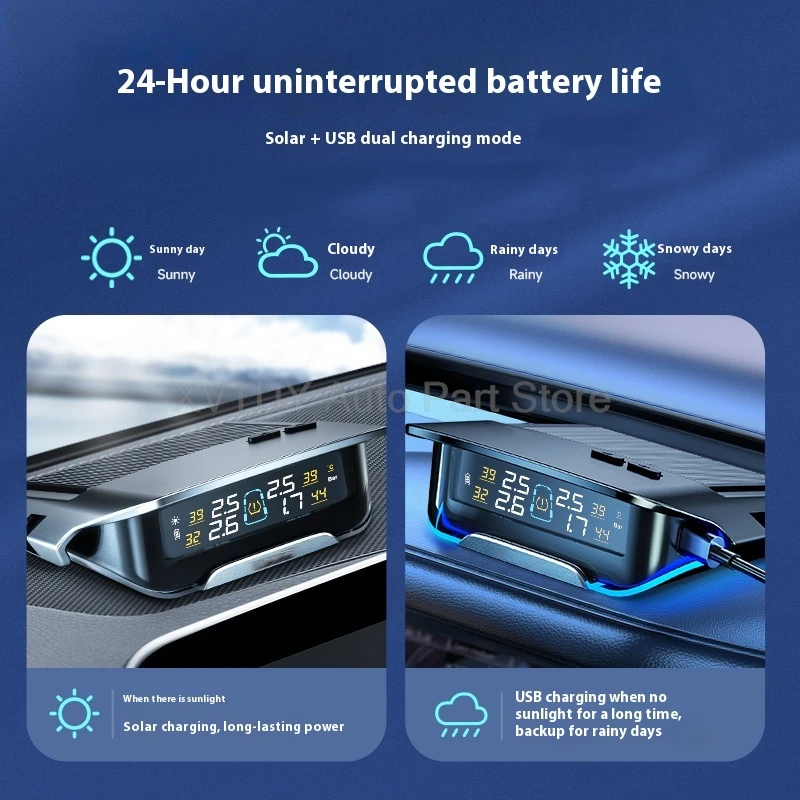Tire Pressure Monitor High Precision Solar-powered TPMS with External and Internal Sensors 24-hour Monitoring Automatic Alarm - Image 5
