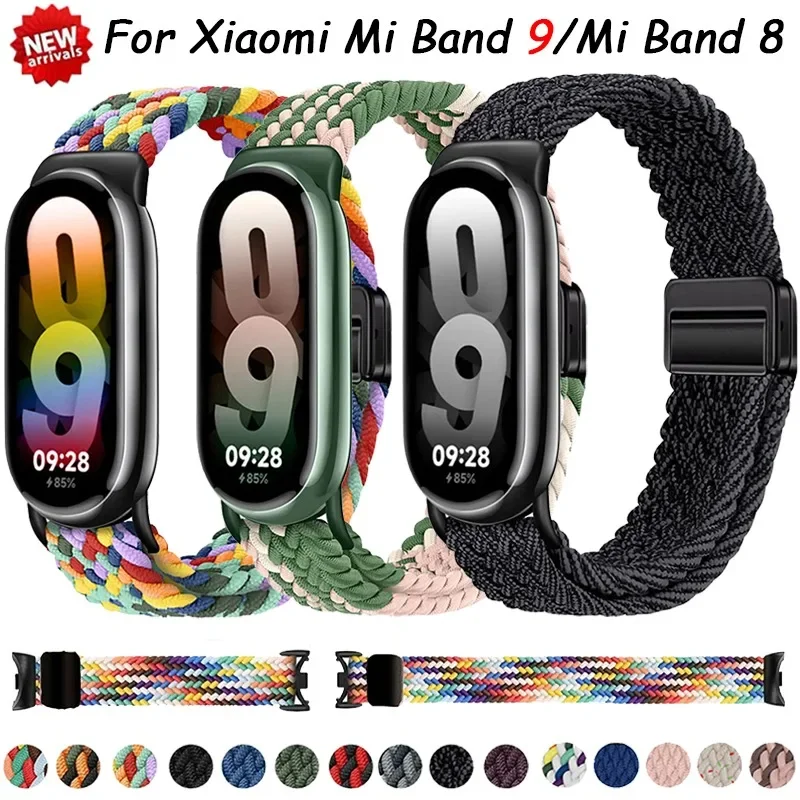 Adjustable Nylon Strap for Xiaomi Mi Band 9 Magnetic clasp bracelet Accessories for Xiaomi Mi Band 8/Mi Band 9 Smart Watch Belt