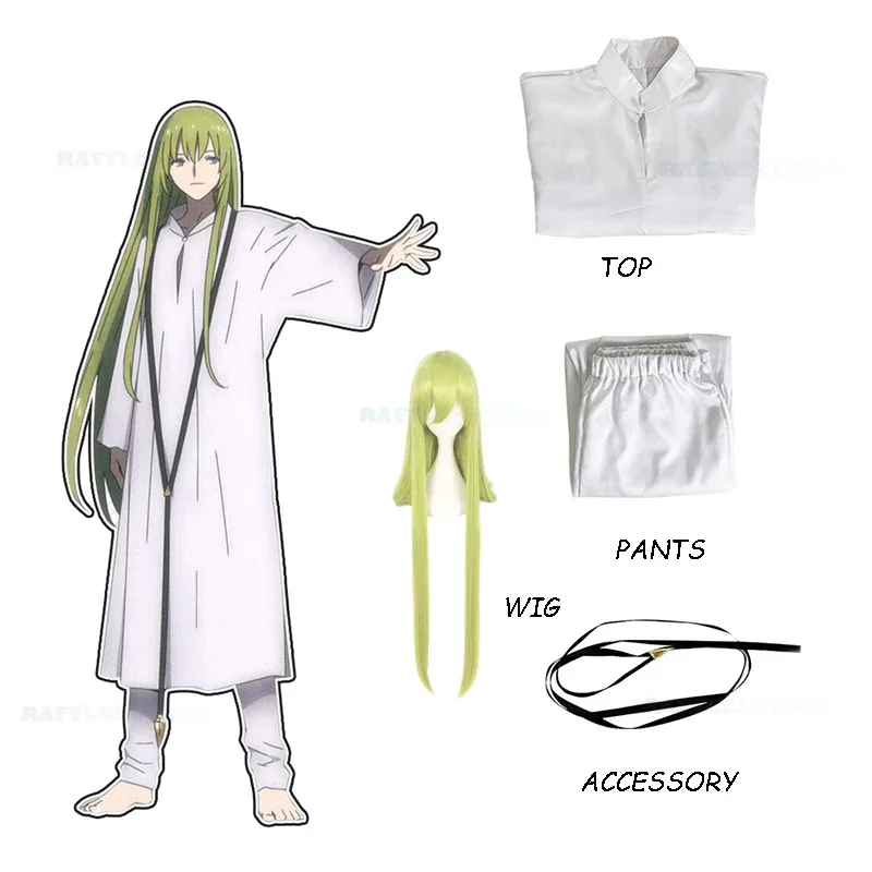 Anime Fate Grand Order Enkidu Kimono Cosplay Costume White Robe Green Wig Halloween Party Set Strange Fake Whispers of Dawn