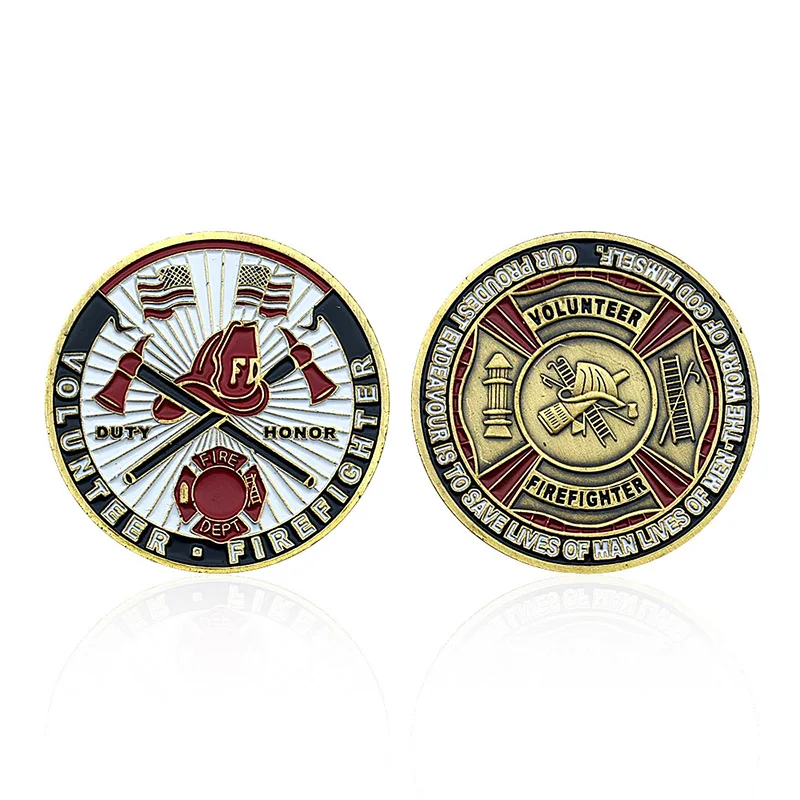 Volunteer Firefighter Collectible Replica Commemorative Coin Color Printing Challenge Metal Coins For Friends Ornament