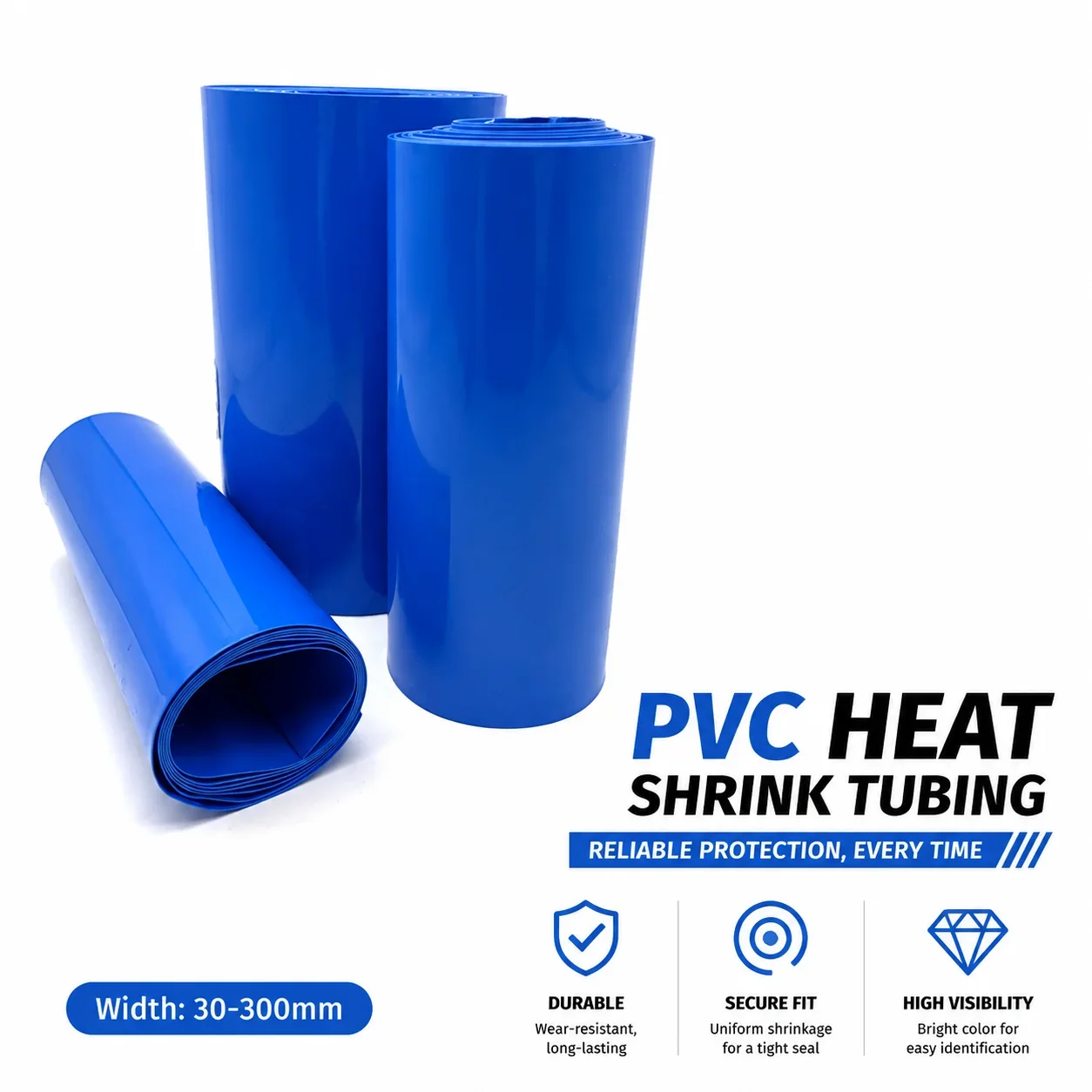Blue 18650 Battery Pack PVC Heat Shrink Tubing 30mm-300mm Wide Multi Size Battery Pack Insulation Protective Cover
