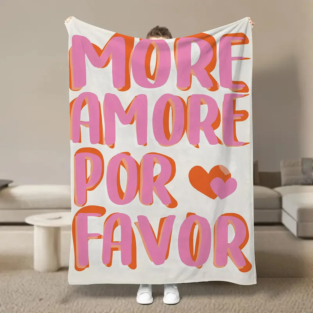 

VIKAMA Valentine's Day Flannel Blanket Pink More AMORE Love Phrases Sofa Blanket Couple Bedroom Valentine's Day Gift