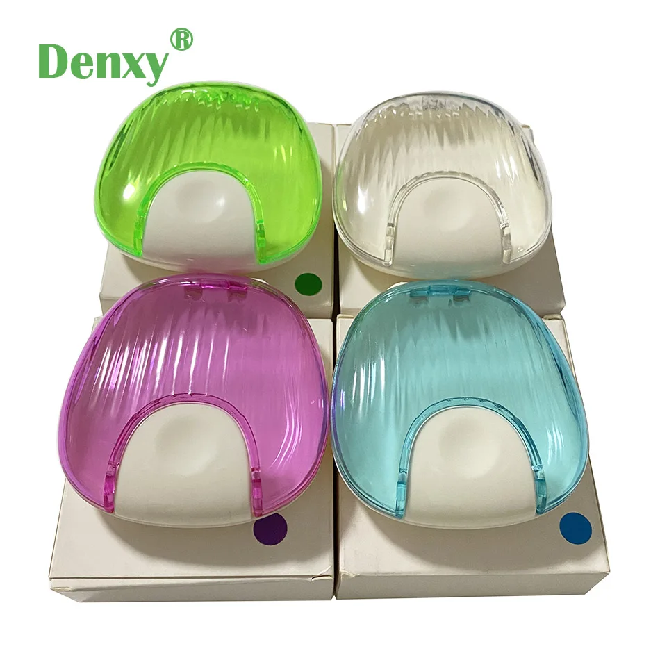 Denxy 5pc High Quality Dental denture box Colorful retainer case Press-to-Open Orthodontic Aligner box Teeth Chew storage case