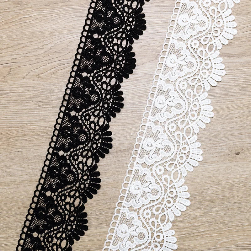 1Yard Hollow Out Floral Embroidered Black White Lace Ribbon DIY Apparel Sewing Fabric Milk Silk Water Soluble Elastic Lace Tape