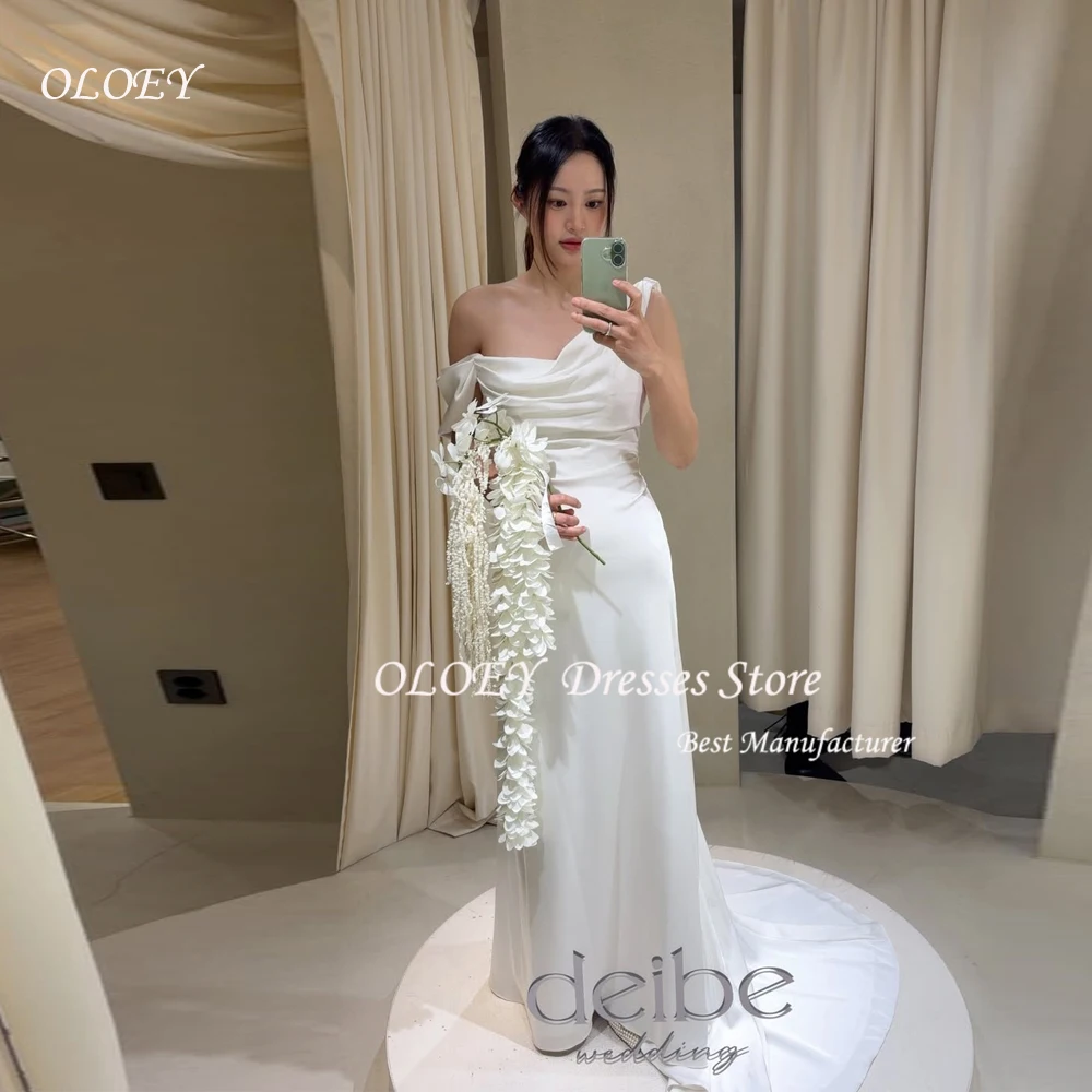 

OLOEY Customized Off the Shoulder Wedding Dresses Simple Mermaid Silk Satin Corset Korea Brides Gowns Women Bridal Dresses