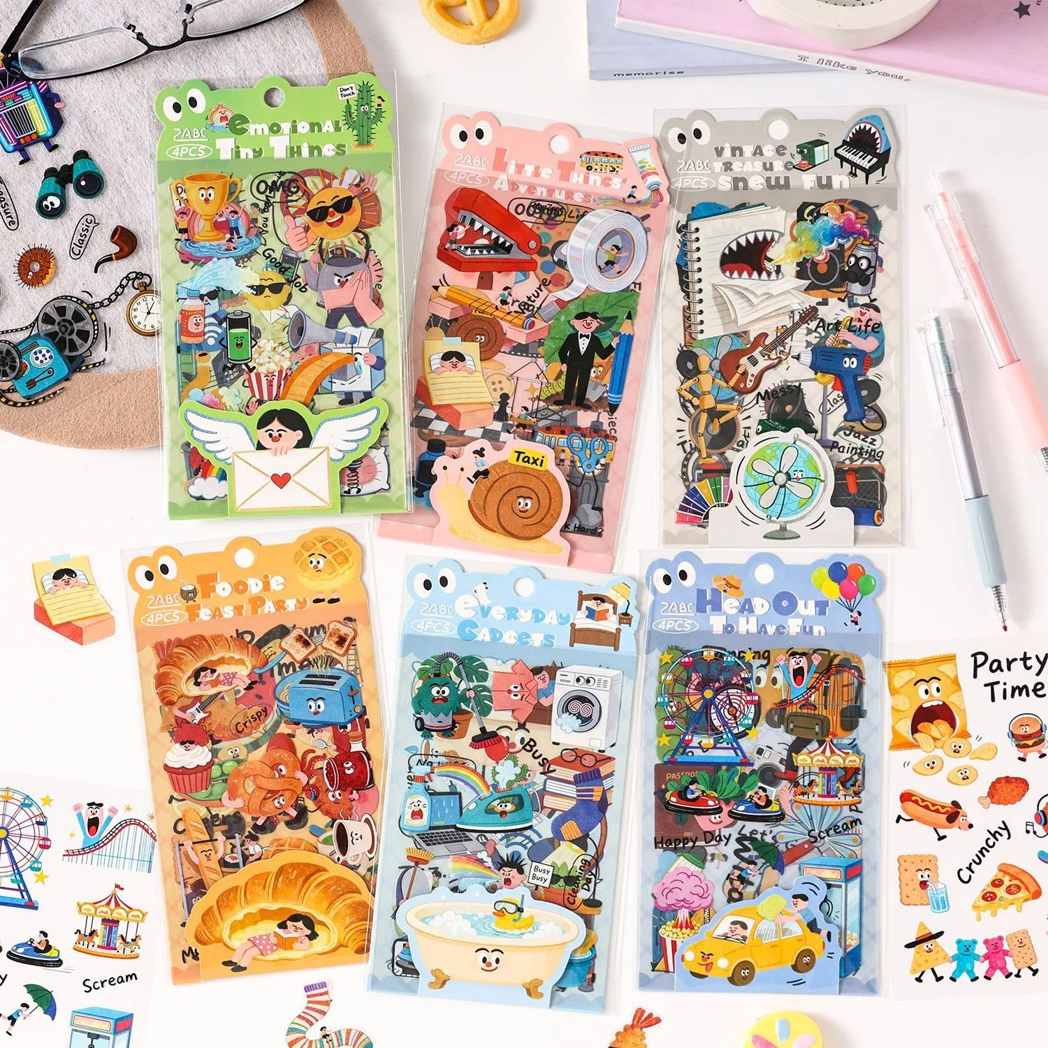 Daily Quirky PET Stickers for Journaling, Cute Waterproof Decals for Kids, Cross-Border Scrapbook & Hand Account Supplies