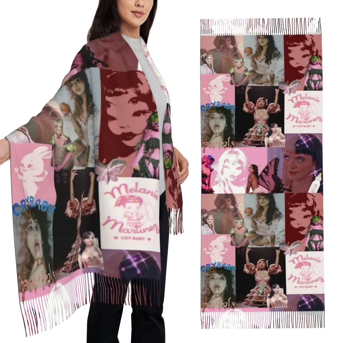 Womens Scarf with Tassel Melanie Martinez Tour 2024 Long Winter Warm Shawl and Wrap Gifts Cashmere Scarf