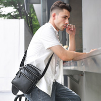 New Premium Men's Crossbody Bag Business Simple Portable Travel Small Square Bag Trendy Shoulder Bag Leather Neutral Minimalist